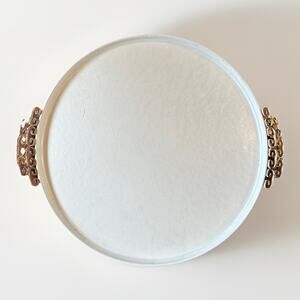 VTG Kyes White Enameled Tray 15" Moire' Glaze MCM Midcentury Handles California